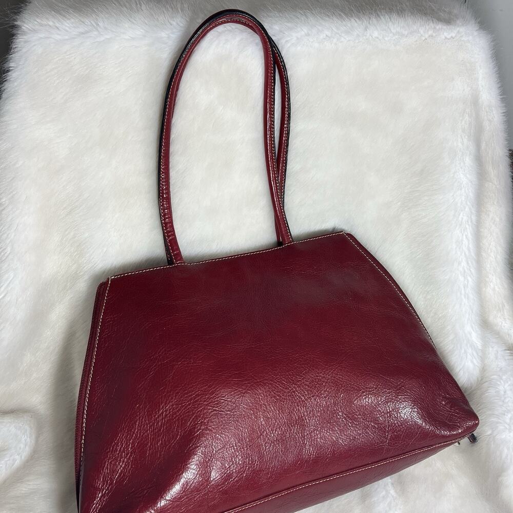 Vintage Wilsons Leather Burgundy Double Strap Large Shoulder Bag Tote Retro Rare - Picture 3 of 8